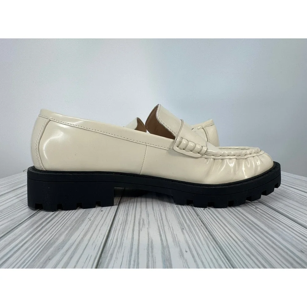 Loft Women's SIze 6.5 Cream Lug Penny Loafers Chunky Heel Flat Shoes Slip On‎